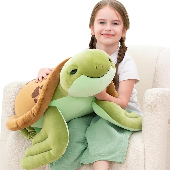 Muiteiur Giant Sea Turtle Pillow Plush 27.6 Inch, 2.3lb Weighted Stuffed Animal for Kids Adults, Large Ocean Body Pillow for Bed, Soft Turtle Cushion Nursery Decor Gift