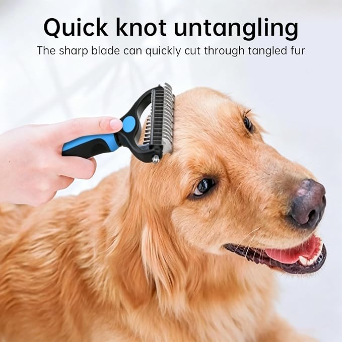 pet pro grooming tool, double-sided undercoat brush and stainless steel pin combflea comb. Ideal for grooming and removing long & matted hair of cats and dogs. (4-piece set)