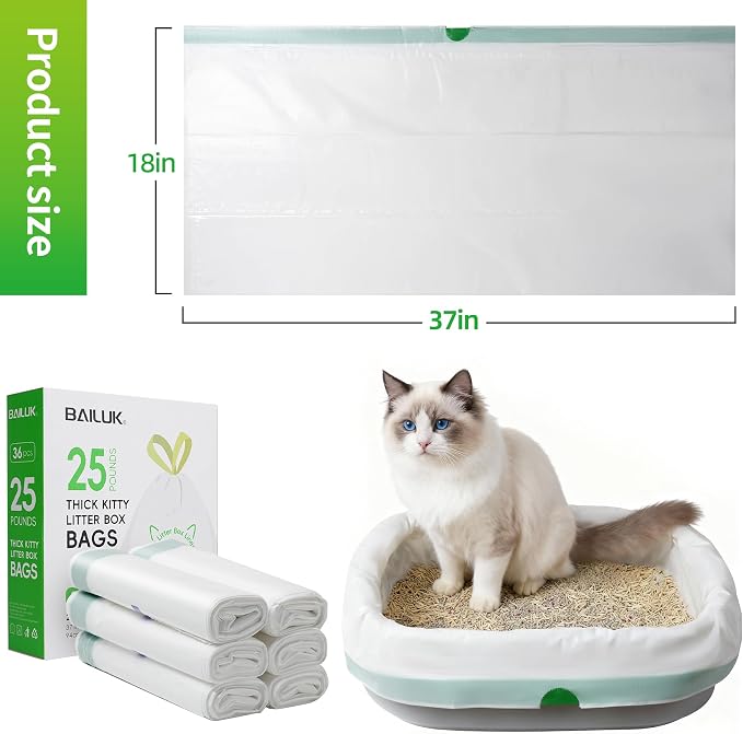 36 PACK Litter Box Liners Large (37" x 18") - Thick Leak-Proof Drawstring Bags for Easy Clean Up, Jumbo Cat Litter Pan Liners Kit (36)