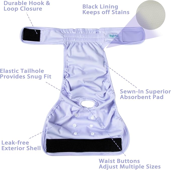 Leekalos Reusable Washable Dog Diapers Female (3 Pack) - Highly Absorbent Doggie Diapers - Size Adjustable Puppy Diapers for Dog Period Panties (X-Large)