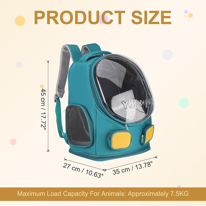 Pet Backpack Carrier, Portable and Ventilated, Oxford Cloth, Dog Cat Travel Bag with Transparent Cover 13.78", (Light Blue, 1 Pcs), Intended for Hiking/Camping/Traveling