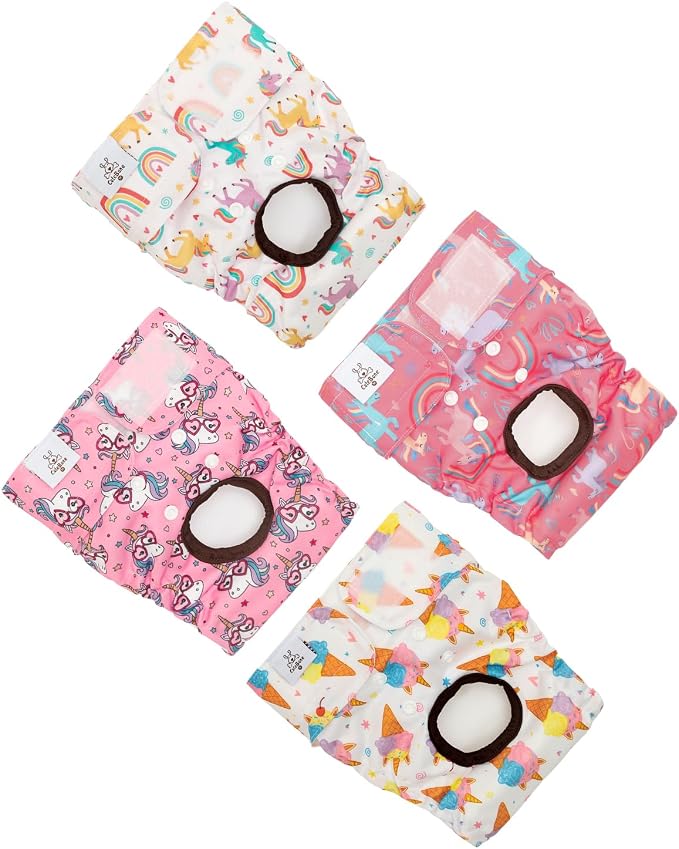 CuteBone Washable Female Dog Diapers 4 Pack Reusable Doggie Heat Diapers for Period FMG09L