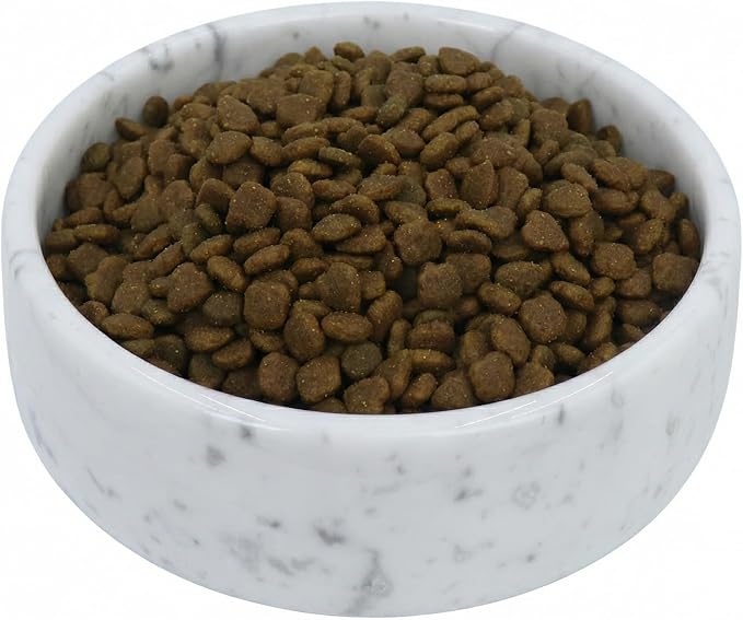 OOBOOB Natural Marble Dog Bowls, Non-Slip Heavyweight Dog Food Bowl and Dog Water Bowl for Dogs and Cats, Minimalist Design with Unique Veining, 32 Oz Capacity for Small to Medium Pets