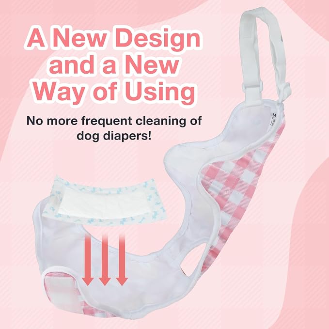MICOOYO Dog Diaper Onesie Sanitary Pantie with Adjustable Suspender Washable Dog Period Panties Doggie Diapers Pet Underwear Female Dogs Diapers for Heat (Striped, S/M)