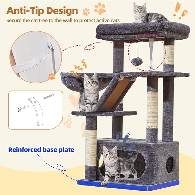 Taoqimiao Cat Tree,38.5-Inch Cat Tower for Indoor Cats,Suitable for Kittens with Luxurious cat condo, Adjustable Baskets and Luxurious Perch MS029SG Smoky Gray