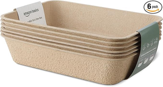 Amazon Basics Disposable Cat Litter Box, Travel & Home, Large 14.4"x18.1", 6-Pack