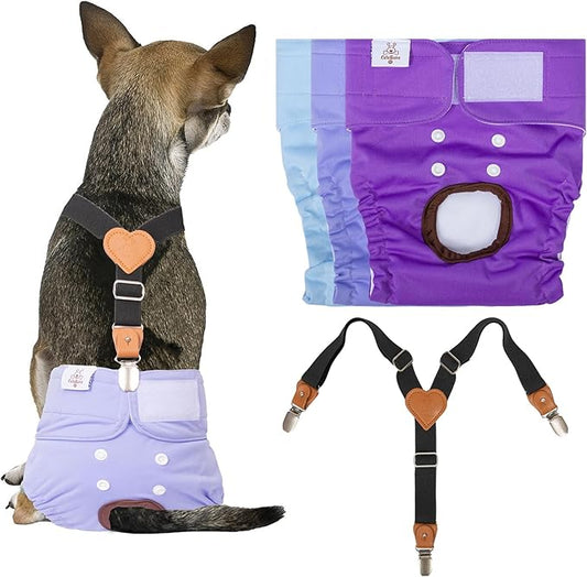 CuteBone Dog Diapers Female 3 Pack Reusable Doggy Diapers with One Suspender for Small Medium Large Dog Period BDD01L