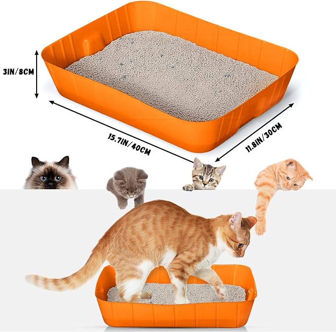 Bokon 25 Count Disposable Litter Box for Cat, Large Disposable Litter Tray for Travel Home Durable Portable Plastic Kitty Litters Boxes Leak-Resistant Easy-Grip Rim, 15.7 x 11.8 x 3 Inches(Orange)