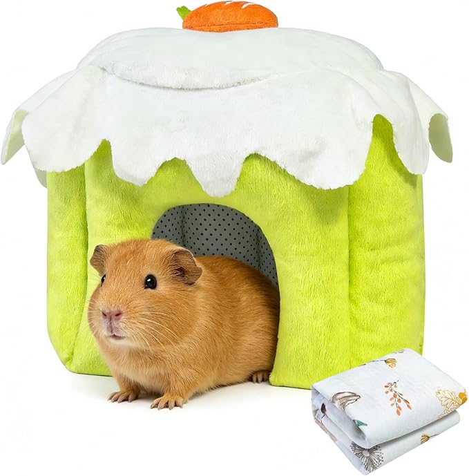 Guinea Pig Hideout, Warm Bunny House, Washable Winter Dwarf Rabbit Bed for Hamster, Chinchilla, Hedgehog,Ferret & Other Small Animals (Green-M)