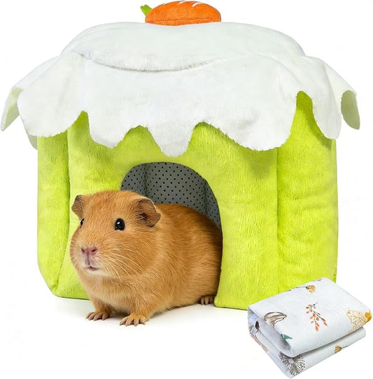 Guinea Pig Hideout, Warm Bunny House, Washable Winter Dwarf Rabbit Bed for Hamster, Chinchilla, Hedgehog,Ferret & Other Small Animals (Green-M)