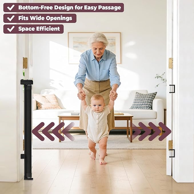 2Pack Retractable Baby Gates for Stairs, 58" Extra Wide Mesh Dog Gate for Doorways, Child Gate for Toddler Pet, Indoor and Outdoor Use, Easy Install, 34" Height, Black