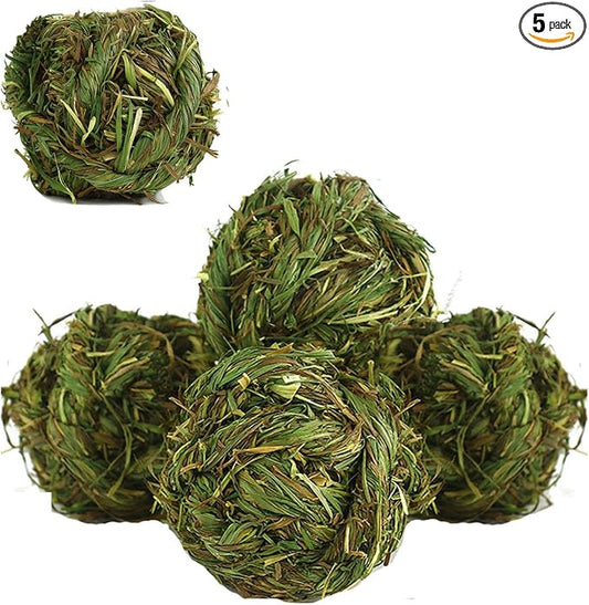 Hamiledyi Rabbit Chew Ball Timothy Grass Grinding Small Animal Activity Play Chew Toys for Bunny Rabbits Hamster Guinea Pigs Gerbils (5 PCS)