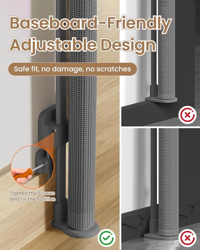 Retractable Baby Gate, 55" Wide Reinforced Mesh Baby Gate with 4 Fiberglass Support Rods for a Tighter Fit, 34" Tall Retractable Dog Gate for Stairways, Hallways and Doorways, Gray