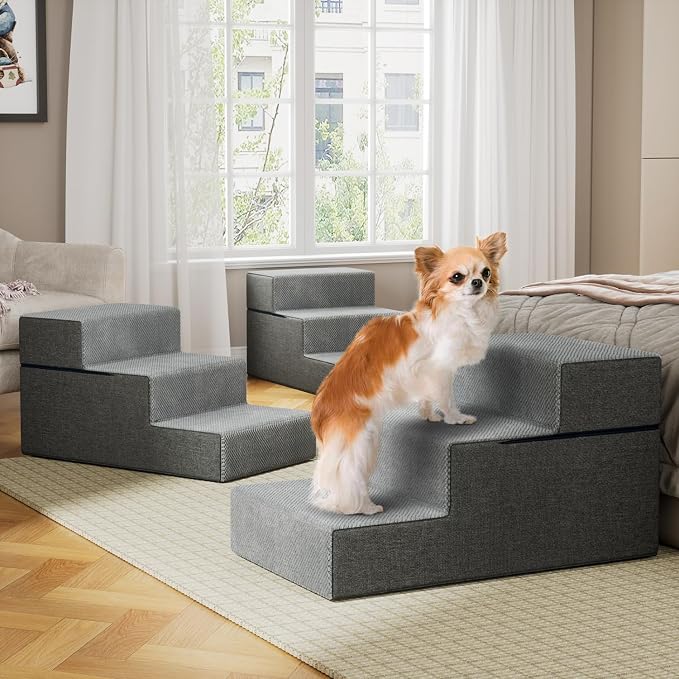 YENING Large Dog Stairs for High Beds - Extra Wide Pet Steps for Large Dogs to Get on Tall Bed 3 Deep Step Cat Ramp for Couch