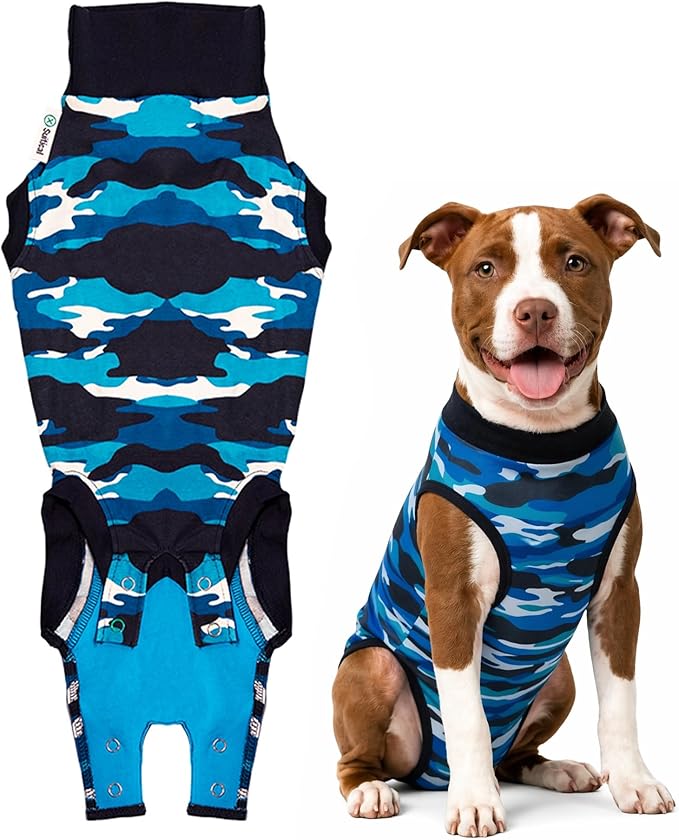 Suitical Recovery Suit for Dogs - Spay & Neutering Dog Surgery Recovery Suit for Male or Female - Soft Fabric for Skin Conditions - M - Neck to Tail 21.7-27.2 Inch, Chest 25-35.5 Inch -Blue Camouflage