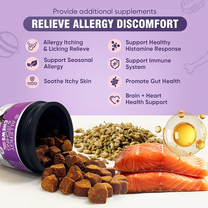 Dog Allergy Chews 200ct - Dog Allergy and Itching Skin Relief Anti Itch Aller Immune Bites for Dogs licking Paws Treatment Relief Itchy Chew Probiotics Vitamins for Skin and Coat Allergies - Lamb