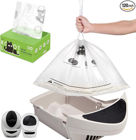 Cat Litter Box Robot Model 5/4/3 Waste Bags, 120 Pack Automatic Litter Box Bags, Thick Heavy Duty Cat Litter Box Liner Bags - Transparent, Sensor-compatible