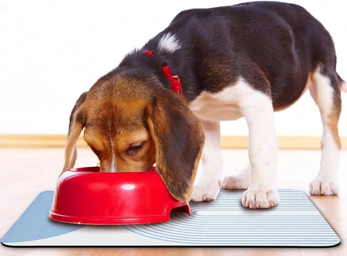 Dog Food Mats,Cat Absorbent Water Bowl Feeding Mats Pet Placemats for Food and Water Blue Bohemia 17 * 30 inch