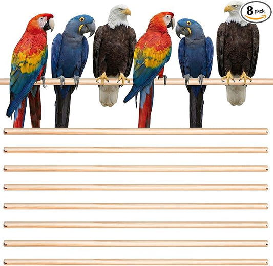 Sintuff 8 Pcs Bird Perches for Cage Accessories, Wooden Perch Rods Replacement with Double Head Slots, 0.6 Inch Diameter Natural Wood Stand for Parrot Macaw Cockatoo Parakeet (30 Inches)