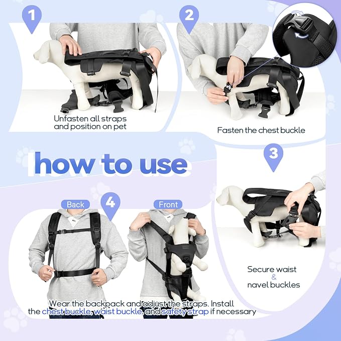 YUDODO Front Pet Carrier Backpack for Small Dogs, Secure and Breathable Mesh Travel Dog Carrier with Safety Belt, Ergonomic Support, Adjustable for Walking, Hiking (Black, M)
