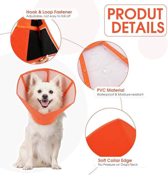 Allroaring Soft Dog Cone Collar Post Surgery Recovery,Waterproof Dogs Elizabethan Collar for Spay & Neuter Cones of Shame with Comfy Neck Padded Adjustable Cone to Stop Licking for Large Dog L Orange