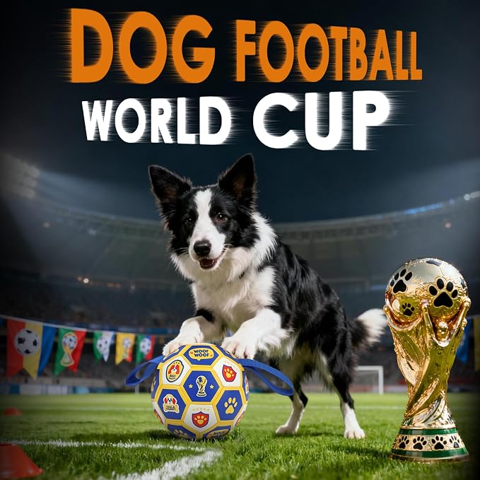 Vivifying Dog Toys Balls, 6 Inch Durable PU World Cup Soccer Ball for Small Medium Dogs, Interactive Training Toy for Indoor and Outdoor Tug-of-War