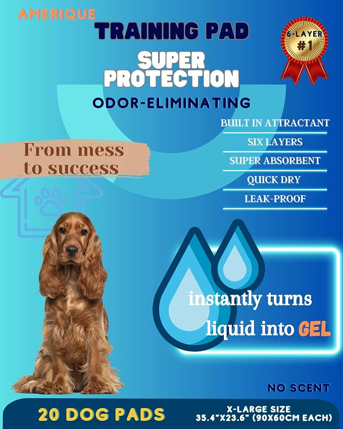 Dog and Puppy Pet Pee Training Pads with Odor-Eliminating Leak-Proof Quick-Dry Design, Potty Training, Super Absorbency, X-Large Size, 35.4 x 23.6 Inches, Pack of 20, Blue & White