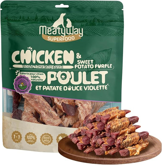 MeatyWay Chicken & Sweet Potato Purple Wrapped Dog Treats, High Protein, Low Fat, 100% Natural Chicken Tender, Healthy and Natural Dog Training Treats for Small & Large Dogs, 454g/16 oz. Bag