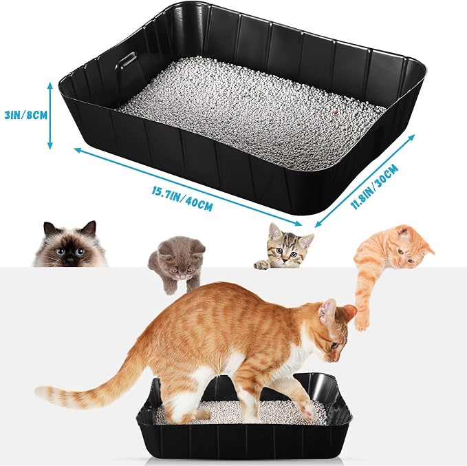 Bokon 25 Count Disposable Litter Box for Cat, Large Disposable Litter Tray for Travel Home Durable Portable Plastic Kitty Litters Boxes Leak-Resistant Easy-Grip Rim, 15.7 x 11.8 x 3 Inches(Black)