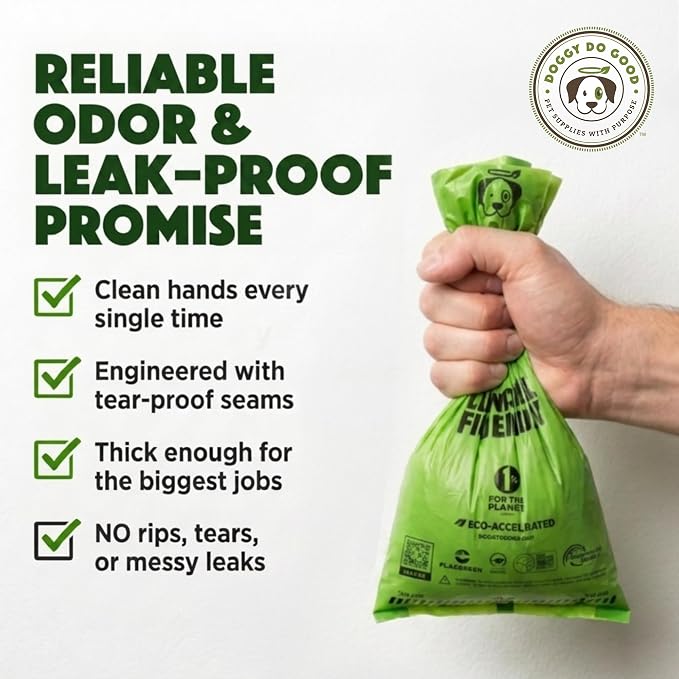 Doggy Do Good - 180 Count, Heavy Duty Poop Bags for Dogs - Standard Size - Dog Waste Bags Made with 50% Recycled Plastic + 15% Biobased Material - Landfill-Friendly, Unscented, Leak-Proof