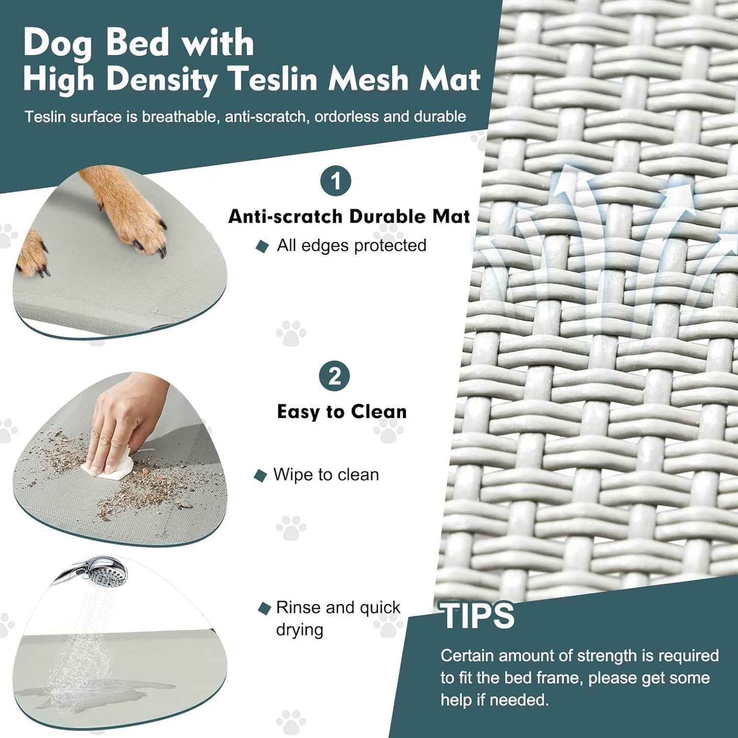 Upgraded Elevated Dog Bed with Canopy, Portable Raised Outdoor Dog Bed with Stable Anti-Slip Feet, Removable Wider Shade, Raised Dogs Cot for Large Pets Camping, Indoor & Outdoor Use