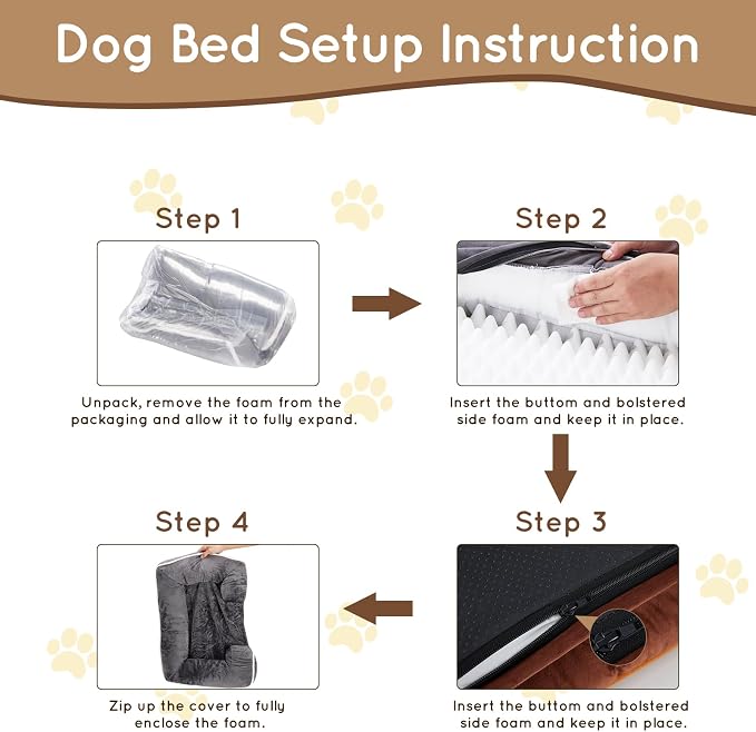 Simple Deluxe X-Large Orthopedic Dog Bed, 42 inch Memory Egg-Crate Foam Dog Bed with Waterproof Washable Removable Cover, Pet Couch Bed with Non-Slip Bottom, Grey