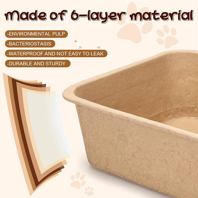 Harloon 10 Pack Extra Large Disposable Cat Litter Box 22.4 x 17.9 x 6.9'' Paper Cat Litter Tray Pet Litter Pan Large Disposable for Cats Rabbits Sturdy Portable Litter Liners Box Indoor Outdoor Travel