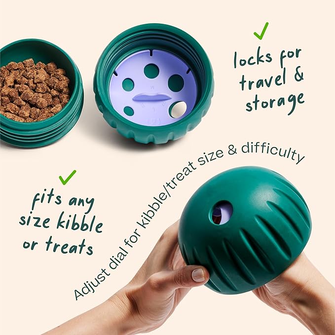 WOOF Walkabout - Enrichment Dog Toys Puzzle and Treat Dispenser - Adjustable Difficulty for Kibble and Treats - Durable Rubber - Easy to Clean - Large