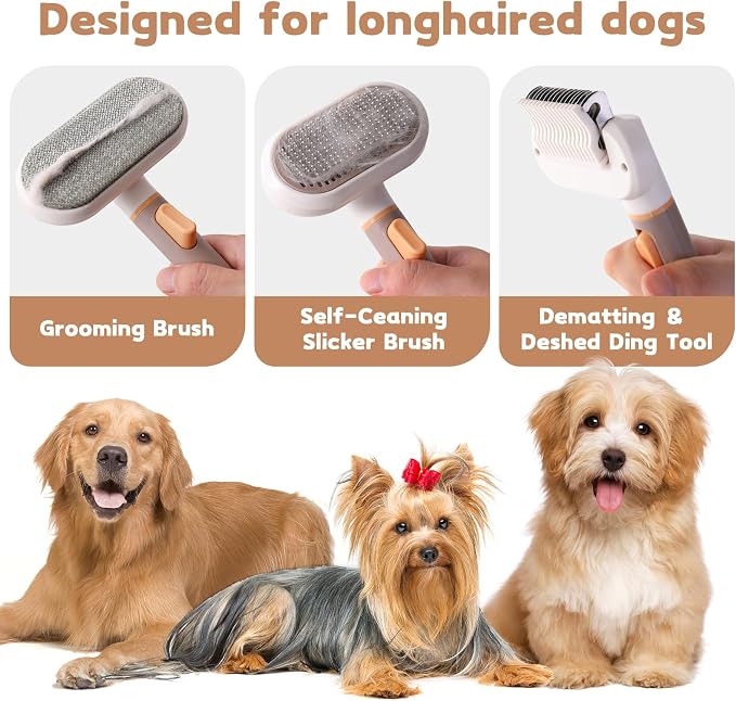 Dog Brush for Shedding, 3-in-1 Cat Hair Brush for Indoor Cats