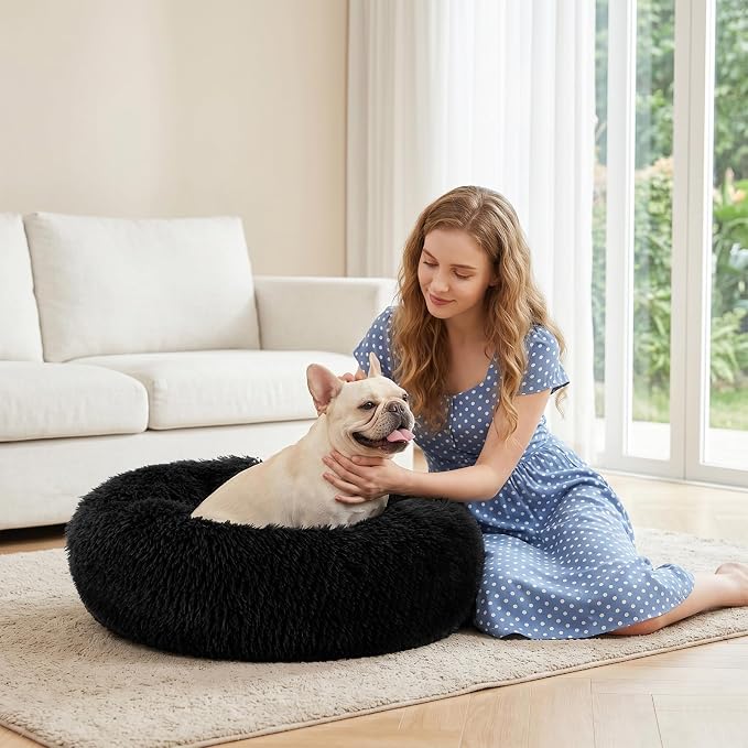 MIXJOY Orthopedic Dog Bed Comfortable Donut Cuddler Round Pet Beds Ultra Soft Washable Dog and Cat Cushion (20''/23''/30'') (23'', Brown)