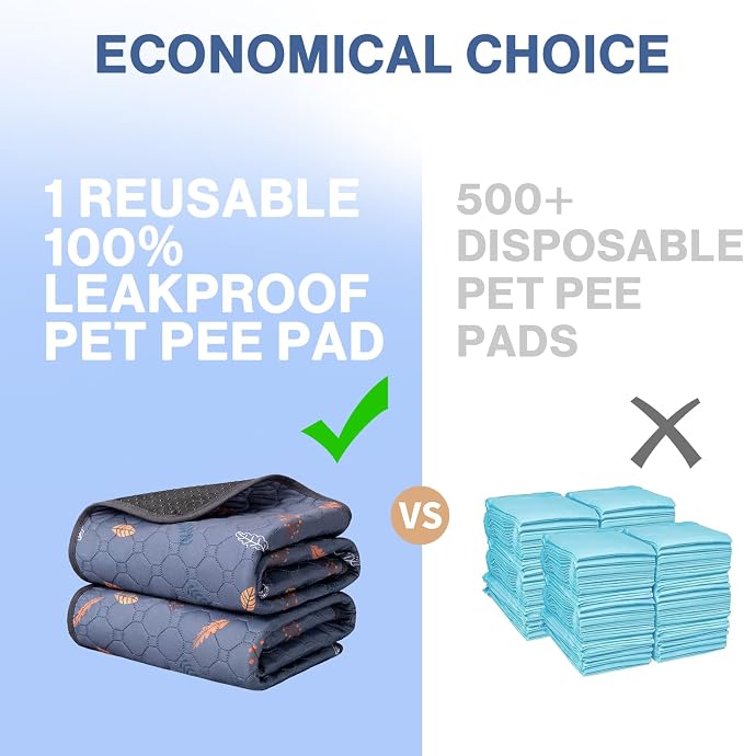 44'' x 44'' Washable Pee Pads for Dogs, Super Absorbent Reusable Puppy Training Pads, 100% Leak-Proof & Non-Slip Whelping Box Pads for Pet, 2 Pack