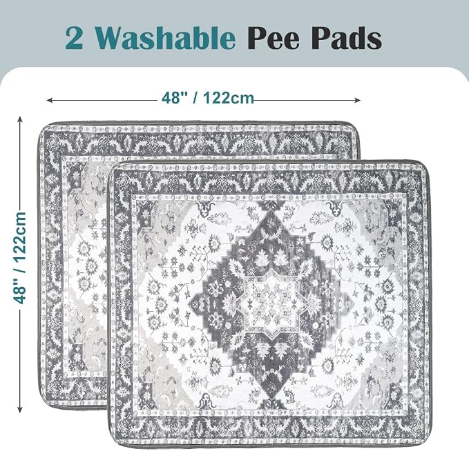 Washable Pee Pads for Dogs 2 Pack Reusable Puppy Training Pads 48"x48" Super Absorbent Waterproof Dog Training Pads, Non-Slip Potty Pads Whelping Pads Litter Mat Pet Supplies - Grey Medallion