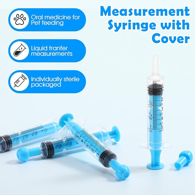 TrelaCo 100 Pack 5ml Syringes with Caps, Colored Plastic Measuring Syringe for Liquid, Pet Feeding, DIY, Party, Craft, Individually Sealed and Wrapped(Blue)