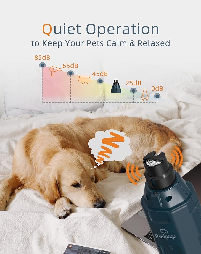 6-Speed Dog Nail Grinder& 5 Grinding Heads Super Quiet (45 db)Pet Nail grinder with 2 LED Lights 12000RPM & 3 Grinding Ports with Dust Cap Dog Nail Trimmer for Large Medium Small Dogs