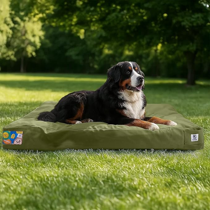 Sytopia 47 Inch Canvas Indestructible Outdoor Dog Bed for XXL Dogs, Chew Proof Pet Bed with Waterproof Machine Washable Removable Cover, Durable Indoor Patio Pet Pad for Crate, Green