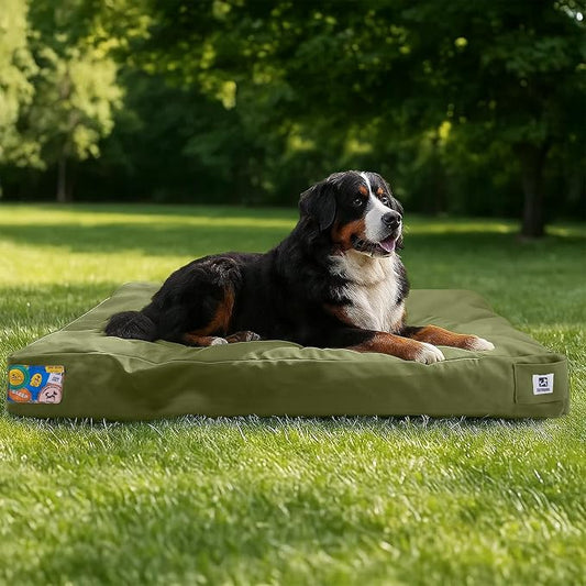 Sytopia 47 Inch Canvas Indestructible Outdoor Dog Bed for XXL Dogs, Chew Proof Pet Bed with Waterproof Machine Washable Removable Cover, Durable Indoor Patio Pet Pad for Crate, Green