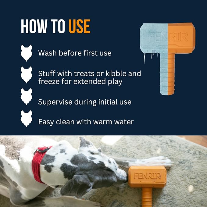 Fenrir Hammer Dog Chew Toy Strong Rubber Stuffable Enrichment Toy for Chewers (Red, Medium)