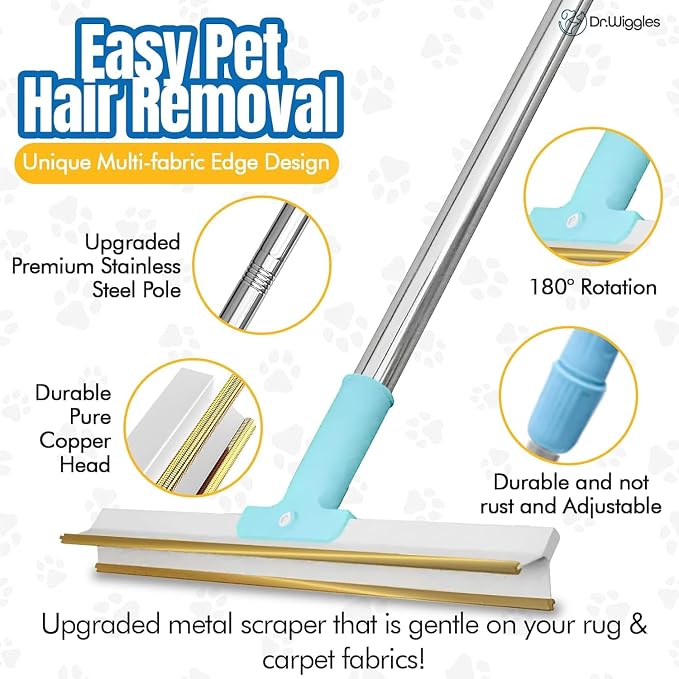 Carpet Rake & Handheld Rake for Pet Hair, Telescopic 56" Adjustable Handle, Pet Hair Removal for Carpet, Bedding, Furniture, Rugs and Car(Broom + Lint Roller)