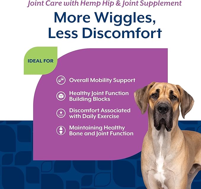 NaturVet Hemp Joint Health, Joint Care Support Supplement for Dogs, Soft Chews, 60ct Made in THE USA