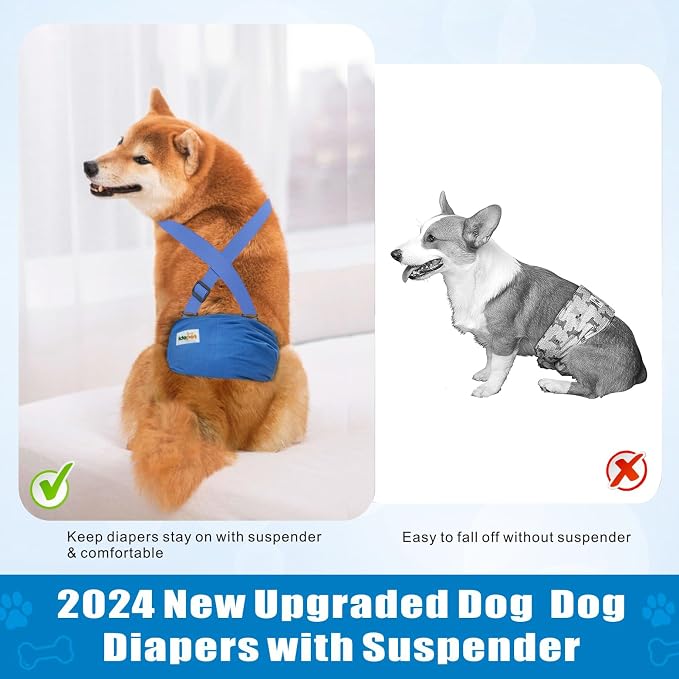 Idepet Belly Bands for Male Dogs with Suspender Detachable, 3 Pack Male Dog Belly Bands Washable Doggie Boy Diapers Reusable Male Pee Wraps for Small Medium Dog XL