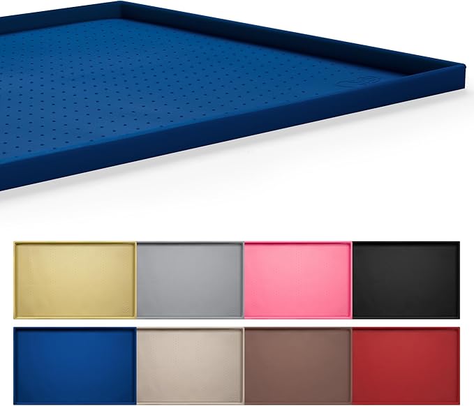 Hubulk Dog Feeding Mat,100% Waterproof BPA Free Silicone Pet Food and Water Bowl Placemat,Dishwasher, High Raised Edge to Prevent Spills,Nonslip Tray to Stop Messes on Floor (24"x16"x0.5", Navy)
