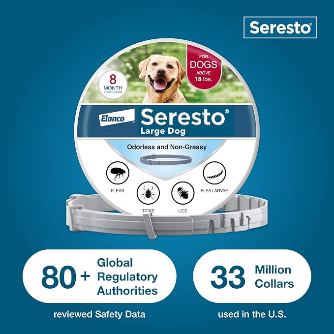 Seresto Flea & Tick Collar for Dogs Over 18 lbs., Treatment & Prevention, Vet-Recommend, 8 Month Protection (Pack of 2)