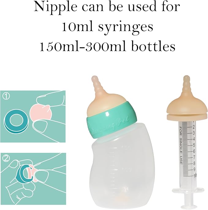 Doggiema Silicone Feeding Nipple and Syringes for Puppies and Other Animals Dongdong pet (4 Size Nipple+6 Syringes)