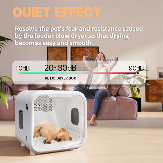 Automatic Pet Dryer Box for Cats and Small Dogs,Ultra Quiet Dog Hair Dryer 71L Capacity with Smart Temperature Control and 360 Drying(White-Standard)